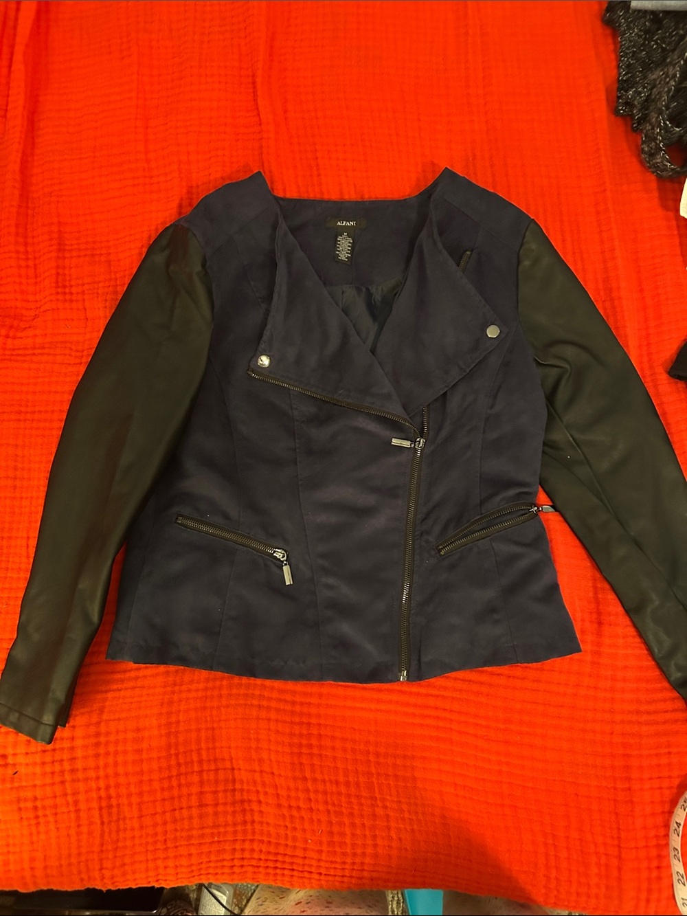 Alfani Navy Jacket with Faux-Leather Sleeves